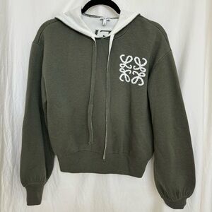 LOEWE | NWOT | Drawstring Knitted Hoodie in Green with Reversible Side in White